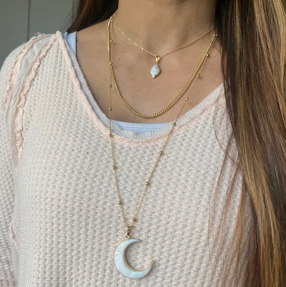 Large Abalone Crescent Moon Pendant Necklace - Picture 5 of 6